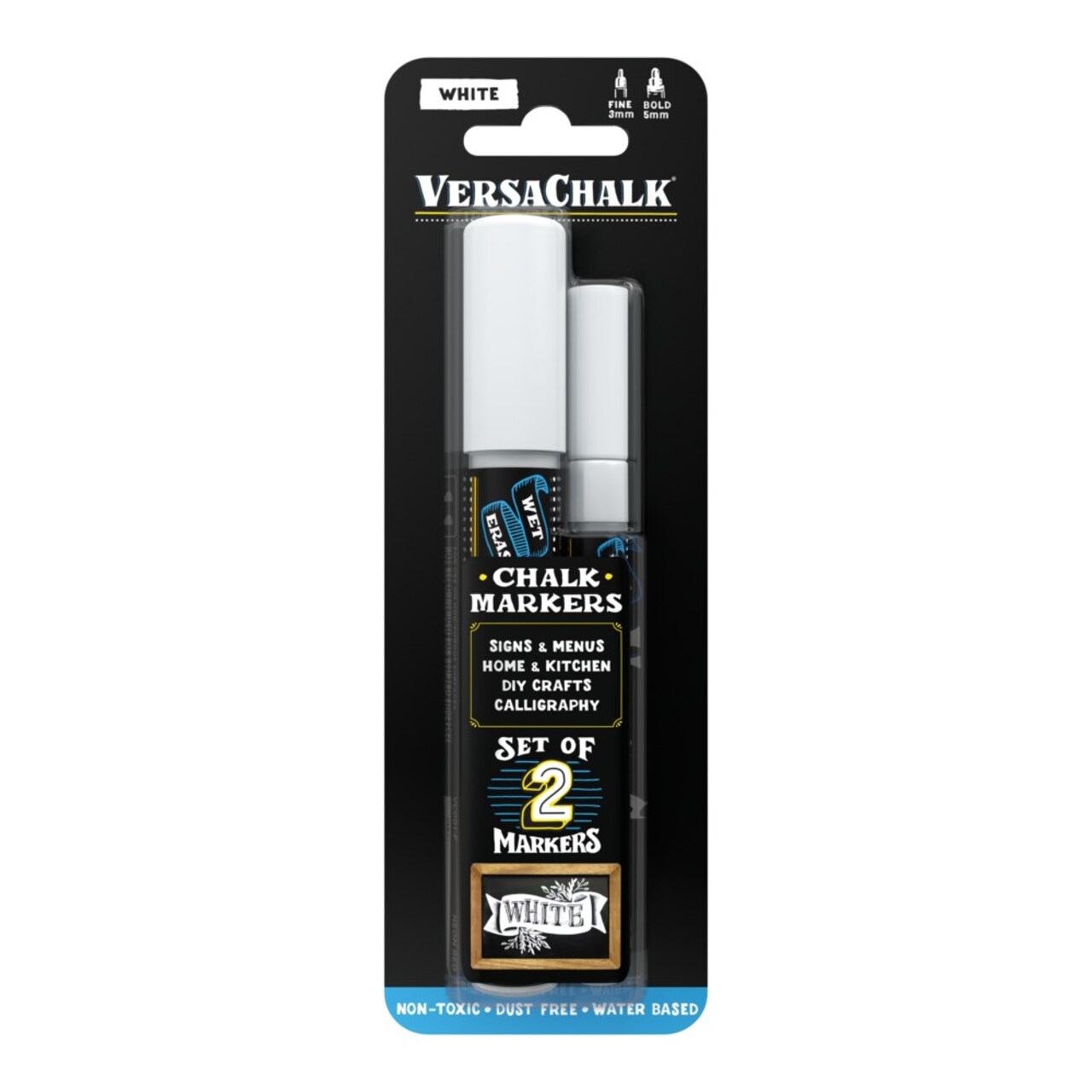 VersaChalk White Liquid Chalk Markers for Chalkboard, Set of 2, 3mm and 5mm  Tips Combo Set